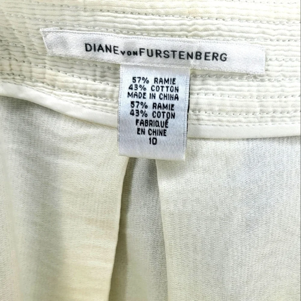 DIANE von FURSTENBERG Textured Off-White Knee Length A-Line Mini Skirt